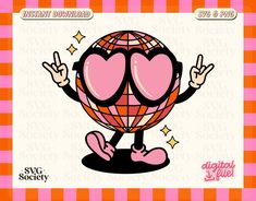 a pink and orange striped background with an image of a heart - shaped balloon in the middle