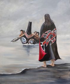 a painting of some people in the water