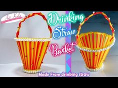 two baskets made from drinking straws are shown in this ad for the drink king