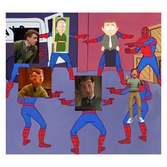 an animated image of spider - man and other characters in various poses, from the beginning to the end