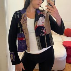 I Sourced This In Tokyo!! It’s A Beautiful Patchwork Jacket With Crystal Embellishments And Embroidery, Can Be Worn Buttoned As A Top Patchwork Jacket, Button Top, Crystal Embellishment, Japanese Kimono, Jacket Buttons, Embellishments, Button Down Shirt, Tokyo, Womens Tops