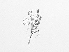 a single flower is shown on the side of a white paper with an ink pen