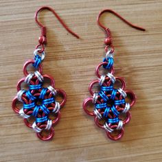 Handcrafted Chainmail Earrings In Red, Silver, And Blue. Perfect For 4th Of July! Approximate Measurements: 2" Long, 3/4" Wide. Brand New! Chainmail Earrings, Jump Ring Jewelry, Patriotic Earrings, Patriotic Crafts, Chain Mail, Earrings Color, Ring Jewelry, Jump Rings, Jewelry Ideas