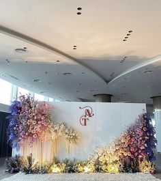 a large floral display in the middle of a room