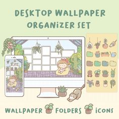 desktop wallpaper organizer set with plants and potted houseplants on the screen