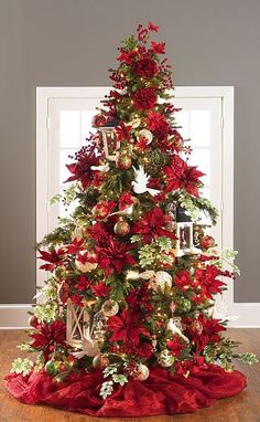 a christmas tree with red and white decorations