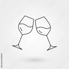 two glasses of wine are shown in this simple line art drawing