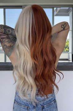 Impressive Two Tone Hair Color Inspirations Two Tone Hair Color, Two Tone Hair, Red Blonde Hair, Dyed Blonde Hair, Red To Blonde