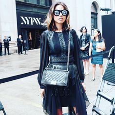 “And so it begins... Day one #nyfw dressed in @bcbgmaxazria gorgeous runway gown & fringe belt for today's show ✔️❤️” Runway Gowns, And So It Begins, Street Style Inspiration, Going Out Outfits, Today Show, City Style, Black Outfit