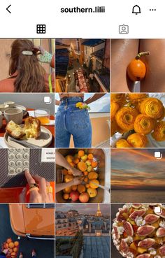 an iphone photo collage with oranges and other pictures