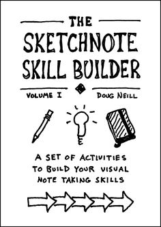 a black and white poster with an arrow pointing to the words, the sketching skill builder