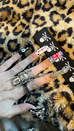 Nails Pictures Aesthetic, Funky Y2k Nails, Short Rockstar Nails, Punk Nails Acrylic, Stud Nails Designs, Nyc Nails Designs, Natural Look Nails, Doja Cat Nails, Slipknot Nails