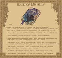 the book of mispells is on display in this page, which includes an image of