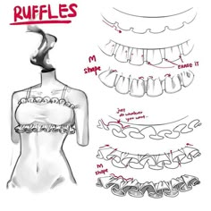 the instructions for how to draw ruffles on a mannequin's torso