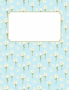 a blue background with white flowers and a frame