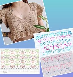 there are pictures of different crochet patterns on this page, including the top and bottom