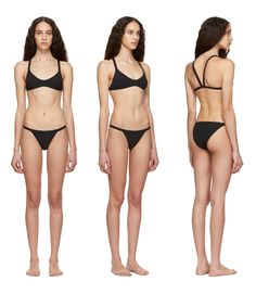 three pictures of a woman in black bikinis with different angles to show her body