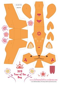 the paper doll is made to look like an animal with flowers on its head and tail