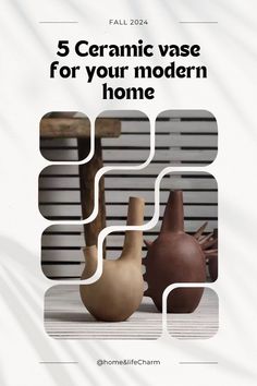 an advertisement for ceramic vases in front of a white background with the words, 5 ceramic vases for your modern home