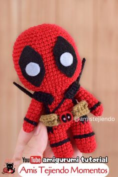 a crocheted deadpool doll is shown with the caption you tube amigurroni