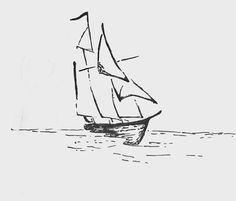 a black and white drawing of a sailboat in the ocean