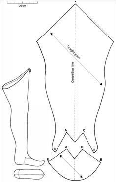 the front and back view of an origami doll's body, with measurements for