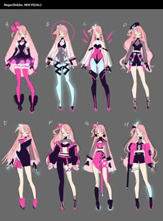 an anime character's poses in different outfits