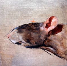 a painting of a rat with an orange cross on it's head and ears