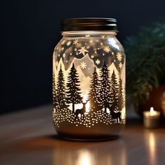 a glass jar with some lights in it