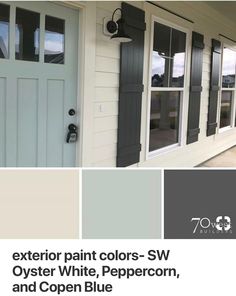 exterior paint colors - sw oyster white, peppercorn, and copen blue