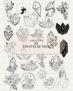 the 25 crystal bundle is shown in black and white, with different designs on it