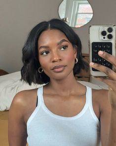 Short Messy Bob Black Women, Short Thick Bob Haircut, Wavy Short Hair Black Women, Short Layers Black Women, Shag Haircut Black Woman, Nape Length Bob, Bob On Long Face, Short Bob Hairdos, Sew In Bob Hairstyles With Closure