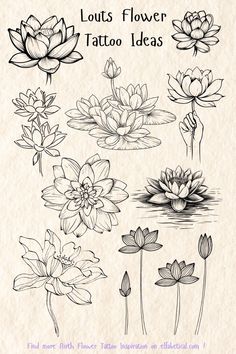 the lotus flower tattoo design is shown in black and white, with water lilies