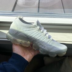 Womens Size 7 / Nike Air Vapormax Flyknit White Sneakers Nike Shoes Womens, Nike Air Vapormax Flyknit, Vapormax Flyknit, Air Vapormax, Nike Air Vapormax, Shoes Womens, White Nikes, White Sneakers, White Silver