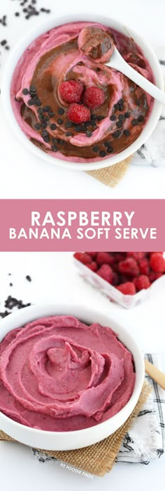 raspberry banana soft serve in a bowl