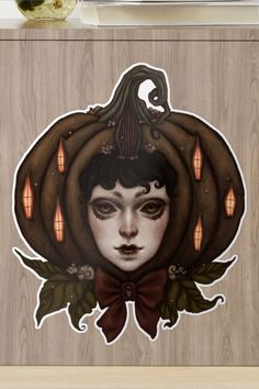 Sticker. Surreal digital drawing of a pumpkin house with a face, decorated with a ribbon and leaves Fall Dark Aesthetic, Surreal Art Dark, Dark Stickers, Pumpkin Illustration, Pumpkin House, Spooky Stickers, Halloween Gif, Pumpkin Stickers, Halloween Sticker