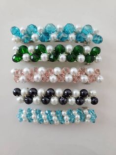 Beaded Hair Clip, Hair Jewelry Diy, Beaded Barrettes, Hair Bling, Chunky Jewellery, Pearl Barrette, Hair Clip Flower, Beaded Hair Clips, Wedding Barrettes