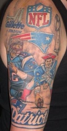 a man with a new england football team tattoo on his arm