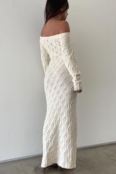 Get ready to hit the beach in style with our Cazzie Crochet Maxi Dress! This cream colored off-the-shoulder dress is perfect for all your tropical getaways. Stay cool and chic while showing off your figure in this fun and flirty crochet design. Make a statement and turn heads on your next vacation! off the shoulder long sleeves crochet pattern bodycon fit 60% acrylic, 40% cotton follow care instructions on garment to maintain quality Sleeves Crochet Pattern, Tropical Vacation Outfits, Crochet Maxi Dress, Crochet Maxi, Tropical Getaways, Crochet Design, Tropical Vacation, Vacation Outfits, Stay Cool