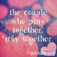 the couple who pray together, stay together quote on pink and blue background with hearts