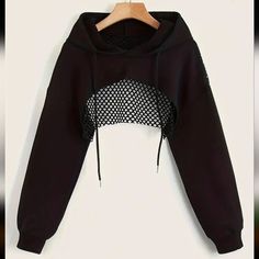 Mesh Slight Oversized Hooded Cropped Casual Jacket Super Cropped Hoodie, Y2k Long Sleeve, Cute Dress Outfits, Crop Top Hoodie, Crop Top Sweatshirt, Easy Trendy Outfits, Sports Hoodies, Cropped Tops, Really Cute Outfits