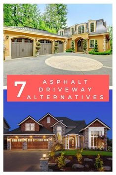 the front yard and driveway of a house with text overlay that reads, asphalt driveway alternatives