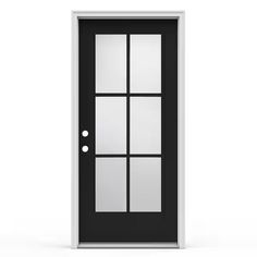 a black and white door on a white background