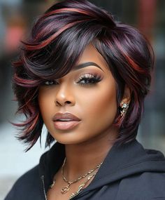 Trendy Short Shag Fall Hair Colors for Black Women 🍂 Copper Hair With Dark Roots, Gray Locs, Natural Hair Bob Cut, Hair Colors Dark, Diy Hair Wig, Hair Colors For Black Women, Hair Caps, Colors For Black Women