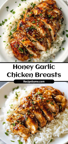 These Honey Garlic Chicken Breasts are tender and juicy, coated in a sweet and savory honey garlic sauce that’s perfect for a quick and flavorful dinner.  Ingredients: 4 chicken breasts 1/4 cup honey 3 cloves garlic, minced 2 tbsp soy sauce 1 tbsp olive oil A simple and delicious recipe that pairs perfectly with rice or steamed vegetables. Chicken Garlic Honey Recipes, Good Seasoned Chicken, Firebirds Honey Garlic Chicken, Honey Lime Garlic Chicken, Chicken Marinade Honey Garlic, Chicken And Garlic Recipes, Easy And Healthy Chicken Dinners, Honey Garlic Chicken Rice Bowl, 1 Chicken Breast Recipe