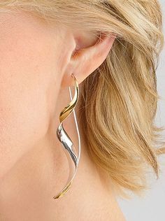 Ribbon Earrings: Nancy Linkin: Gold & Silver Earrings | Artful Home Gold Earing, Silver Gold Earrings, Ribbon Earrings, Plain Silver Rings, Silver Jewelry Earrings, Artful Home, Discount Jewelry, Silver Jewelry Rings, Artistic Jewelry