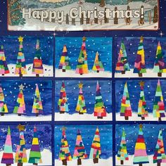 a collage of christmas trees made out of construction paper