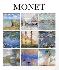 the front cover of monet, with many paintings in different colors and sizes on it