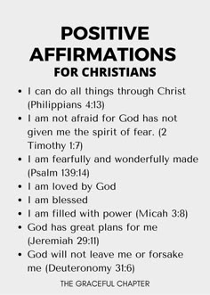 a poster with the words positive affirmations for christians