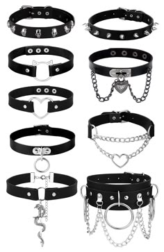 PRICES MAY VARY. ❤GOTHIC CHOKER SET❤ One order includes 6-9Pcs punk leather choker in different styles, Like love heart, Rivets, Circle, Chain, Skull and love heart leather choker. Meeting your different daily needs. These punk style black choker necklace look cool, It highlights your distinctive personality and popular with girls. ❤HIGH QUALITY❤ These leather choker collar set is made of soft PU leather and environmentally friendly alloy which is anti-allergic, Free of nickel, No rust, Corrosio Goth Choker Storage, Goth Choker Necklaces, Spiked Choker, Emo Jewelry, Emo Accessories, Collar For Women, Leather Choker Collars, Goth Choker, Choker Black